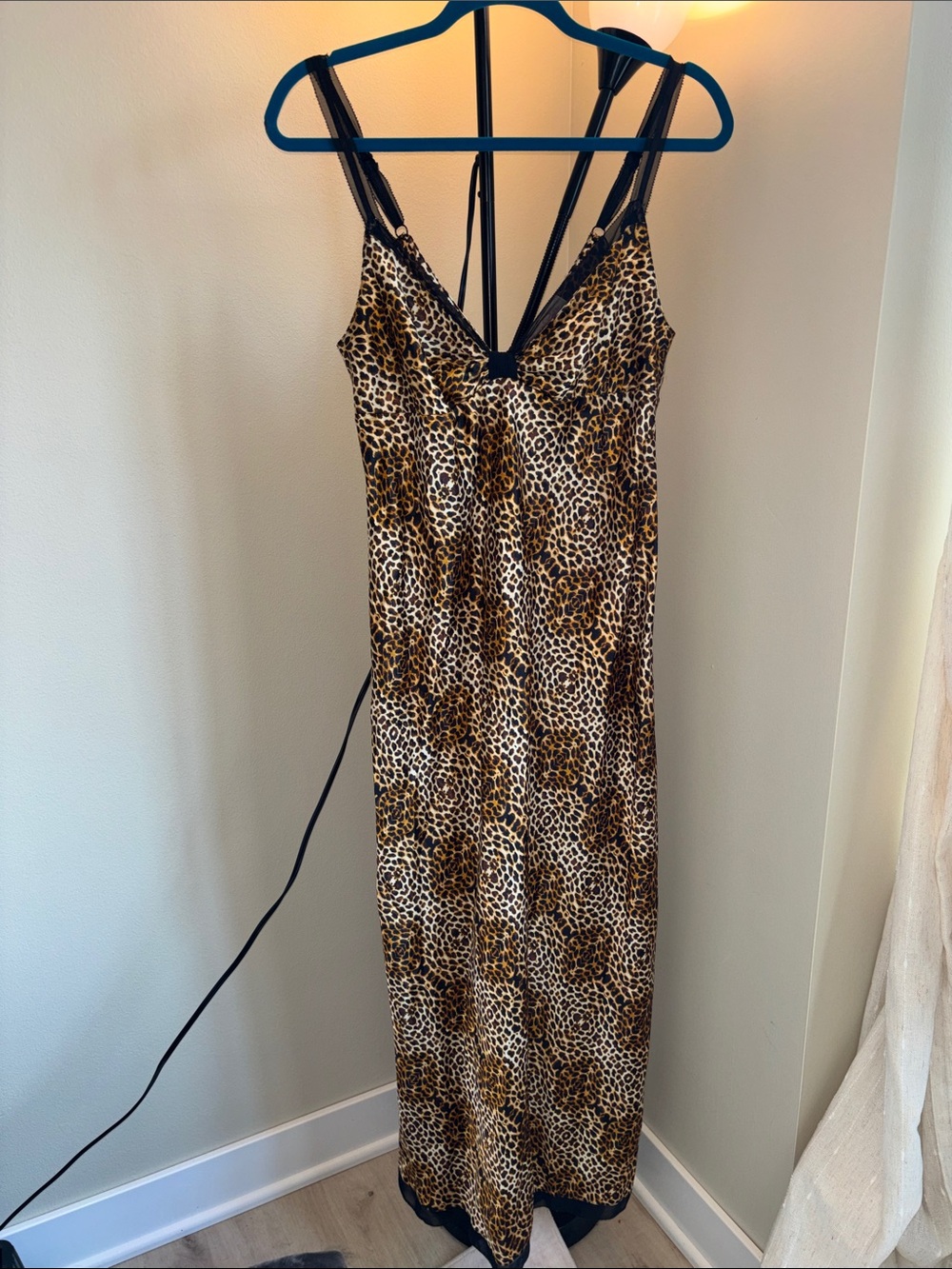 Oscar de la Renta Leopard Print Slip Dress - Black Trim